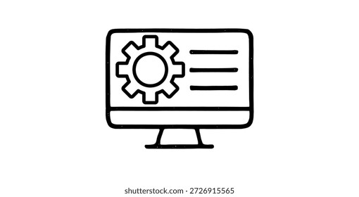 Tela do computador com símbolo de engrenagem que ilustra a configuração do sistema e a configuração técnica