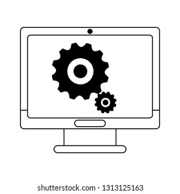 computer screen with gears black and white