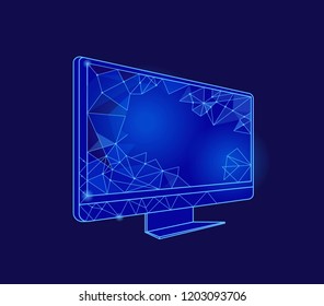 Computer screen with geometric signs shapes isolated icon vector. Innovative technology of internet online financing. Cryptocurrency and web digital