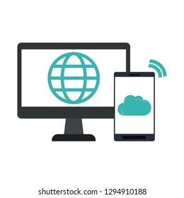 Computer screen with globe and smartphone