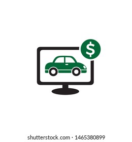 Computer screen with green car and dollar sign illustration design