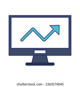 Computer screen with growth statistics symbol blue lines