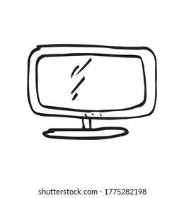 Computer Screen Hand Drawn Vector Illustration. computer doodle drawing.