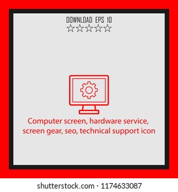 Computer screen, hardware service, seo  line icon