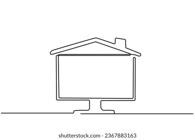 computer screen and house roof icon modern work from home business life education life line art design