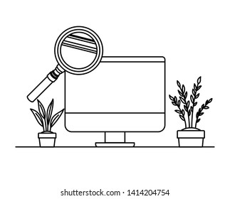 computer screen with houseplant in white background
