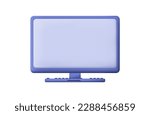 Computer screen icon 3d. Monitor with keyboard, modern equipment. Desktop, open browser. PC, a technological device for transmitting digital data on the Internet, a new gadget, a display. Vector 3d.