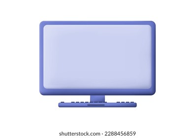 Computer screen icon 3d. Monitor with keyboard, modern equipment. Desktop, open browser. PC, a technological device for transmitting digital data on the Internet, a new gadget, a display. Vector 3d.