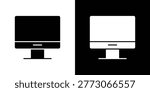 Computer screen icon clipart flat versions in black and white