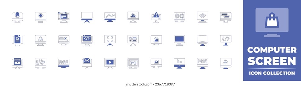 Sammlung von Computerbildern Duotone Stil Linie Strich und fett. Vektorgrafik. Enthält Computer, gehackt, Anzeige, Warnung, Blog, d-Modeling, Online-Shopping, Artikel, Medizin, Wachstum.