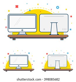 Computer Screen Icon Front Back View Stock Vector (Royalty Free ...