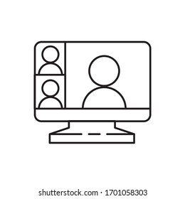 Computer screen icon with a live broadcast on a streaming channel with a symbol of a person having a video call or online conference meeting.
