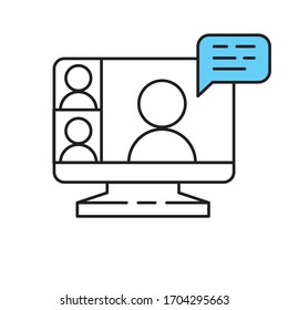 Computer screen icon with a live broadcast on a streaming channel with a symbol of a person having a video call or online conference meeting.