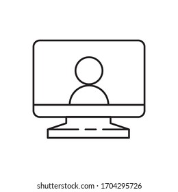 Computer Screen Icon With A Live Broadcast On A Streaming Channel With A Symbol Of A Person Having A Video Call Or Online Conference Meeting.