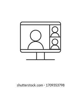 Computer screen icon with a live broadcast on a streaming channel with a symbol of a person having a video call or online conference meeting.