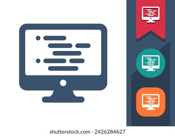 Computer Screen Icon. Monitor, PC, Code, Coding, Programming. Professional, pixel perfect vector icon.