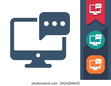 Computer Screen Icon. Monitor, PC, Chat Bubble, Speech Bubble. Professional, pixel perfect vector icon.