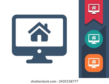 Computer Screen Icon. Monitor, PC, House, Home, Real Estate, Architecture. Professional, pixel perfect vector icon.