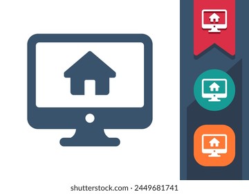Computer Screen Icon. Monitor, PC, House, Home, Real Estate, Architecture. Professional, pixel perfect vector icon.