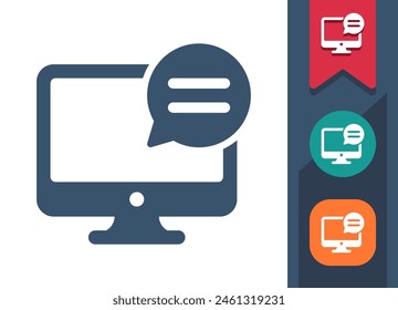 Computer Screen Icon. Monitor, PC, Chat Bubble, Speech Bubble. Professional, pixel perfect vector icon.