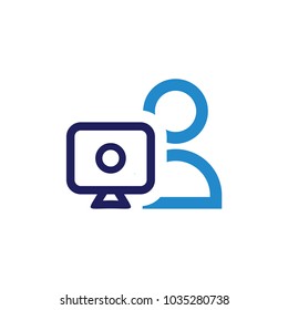 computer screen icon with people logo design template icon