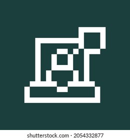 Computer screen icon pixel art. Screen Icon design, white chalk. Draw a picture on the blackboard. Vector illustration.