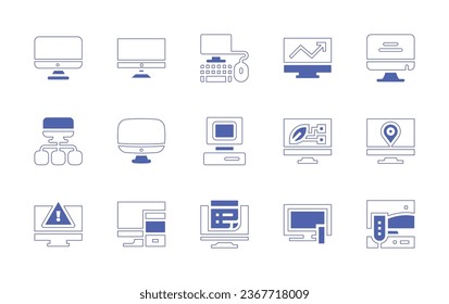 Computer screen icon set. Duotone style line stroke and bold. Vector illustration. Containing television, computer, computer screen, line graph, monitor, screen, notes, tv, responsive.