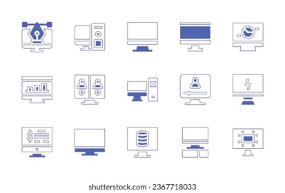 Computer screen icon set. Duotone style line stroke and bold. Vector illustration. Containing computer, video call.