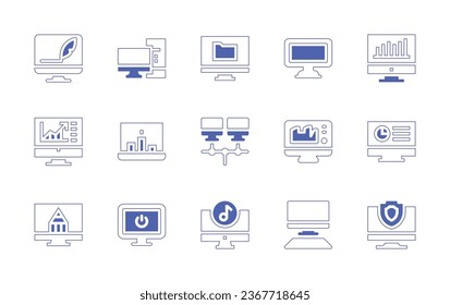 Computer screen icon set. Duotone style line stroke and bold. Vector illustration. Containing computer, tv.