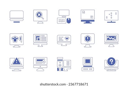 Computer screen icon set. Duotone style line stroke and bold. Vector illustration. Containing computer, error, antique.
