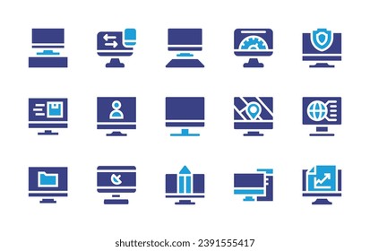 Computer screen icon set. Duotone color. Vector illustration. Containing computer, transfer, estimate, video call, screen, pc.