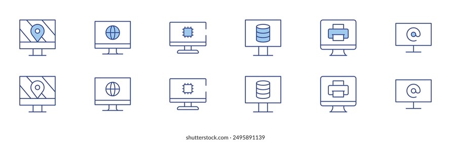 Computer screen icon set in two styles, Duotone and Thin Line style. Editable stroke. computer, arroba, screen.