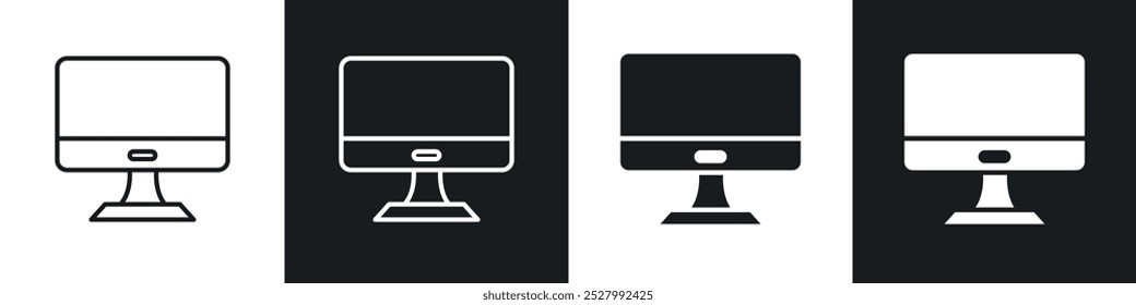 Ícone de tela do computador ícone de vetor definir estilo preto preenchido e contornado.