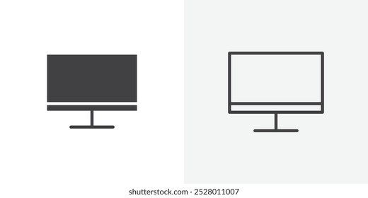 Ícone de tela do computador ícone de vetor definido em preto e branco.