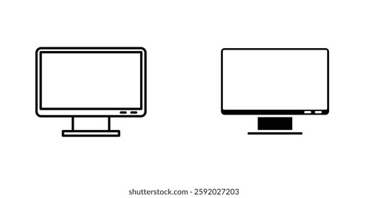 Computer Screen icons. stroke line and black solid icons