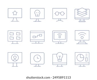 Computer screen icons. Thin Line style, editable stroke. idea, share, reading mode, tv, computer, layers.