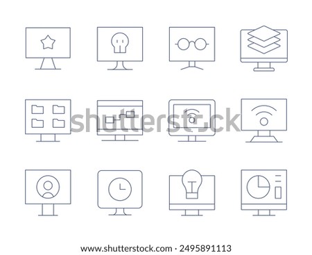 Computer screen icons. Thin Line style, editable stroke. idea, share, reading mode, tv, computer, layers.