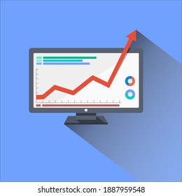 Computer Screen Illustration With Financial Graphs that bursts from the screen