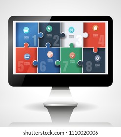 Computer Screen Illustration With puzzle style  infographic templates.