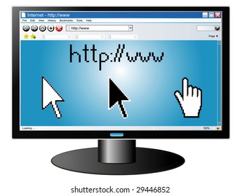 Computer screen with Internet browser with pointers