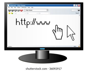 Computer screen with Internet browser with pointers
