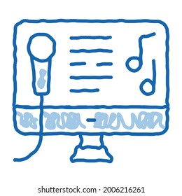 Computer Screen Internet Online Karaoke sketch icon vector. Hand drawn blue doodle line art isolated symbol illustration