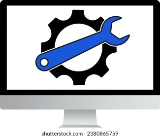 computer screen with key and gears on transparent background	