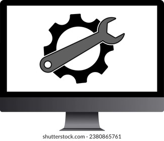 computer screen with key and gears on transparent background	