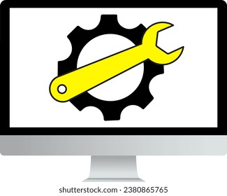 computer screen with key and gears on transparent background	