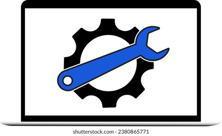 computer screen with key and gears on transparent background	