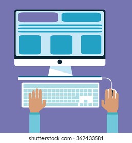Computer screen with keyboard and mouse vector illustration
