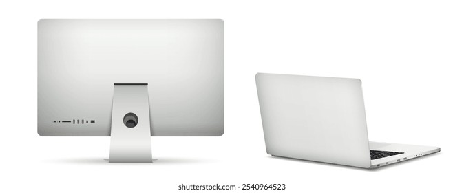 Computer screen with Laptop backside isolated on white background