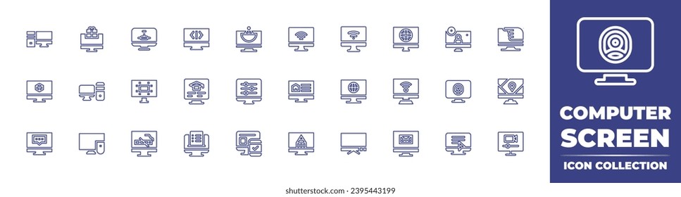 Computer screen line icon collection. Editable stroke. Vector illustration. Containing computer, personal computer, tv, television, code, video call, online learning, monitor, comments, comment.