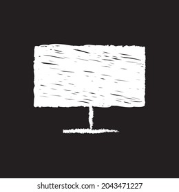 Computer screen line Icon design white chalk. Draw a picture on the blackboard.